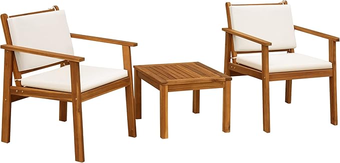 Flamaker Patio Chairs 3 Piece Acacia Wood Patio Furniture with Coffee Table &...
