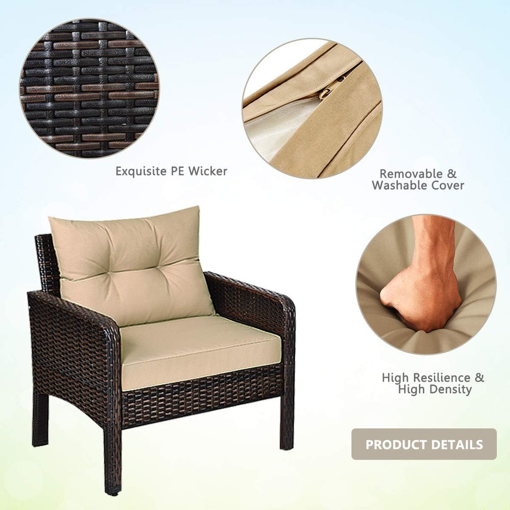 HAPPYGRILL 4-Piece Patio Furniture Outdoor Rattan Wicker Sofa Set with Cushio...
