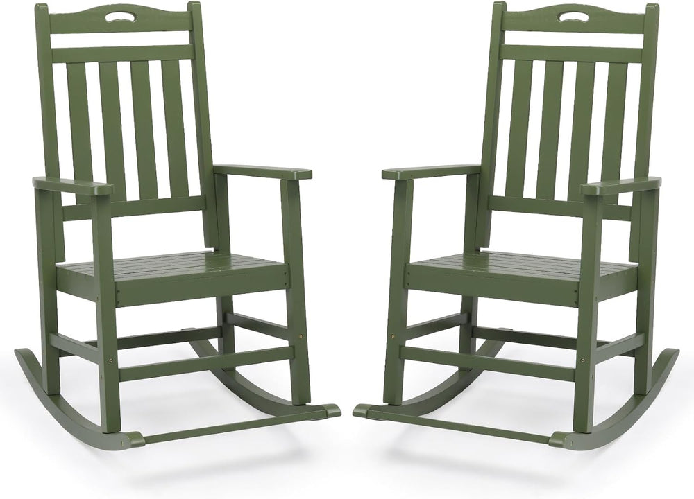 VINGLI Outdoor Rocking Chair with Footrest, Wooden Rocker Set of 2, Green