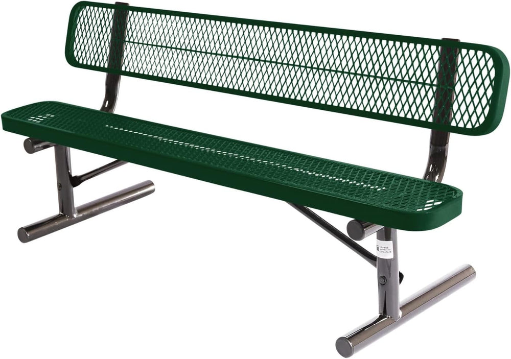 Bench, Green, Expanded, 6Ft, with Back, Portable