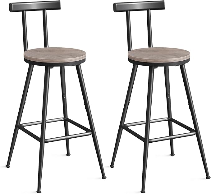 Bar Stools, Set of 2 Bar Chairs with Backrest and Footrest, 26" Tall Cou...
