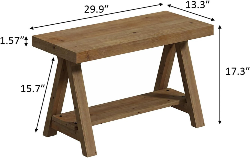 RowyPoey Solid Wood Bench, 30" Farmhouse Entryway Bench with Shoe Storage