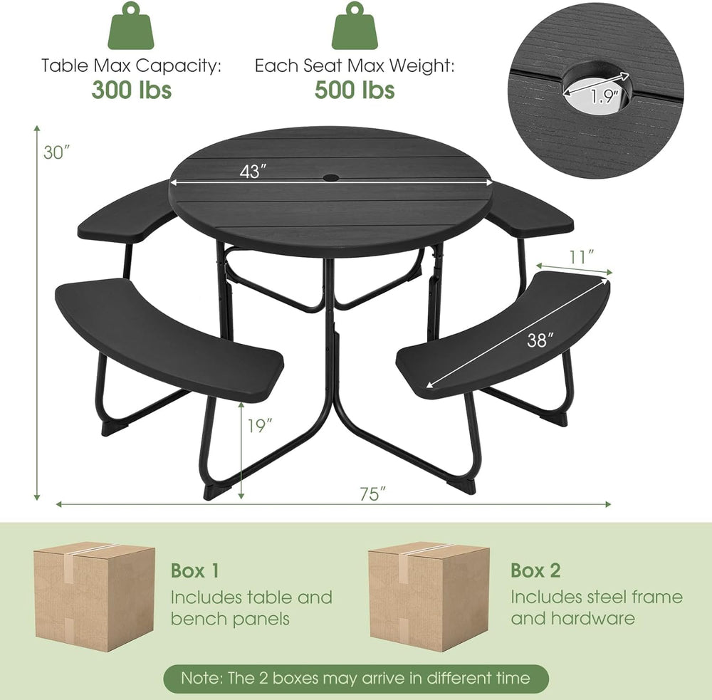 Round Picnic Table for Outdoors, 8 Person Outdoor Picnic Tables & Benches...