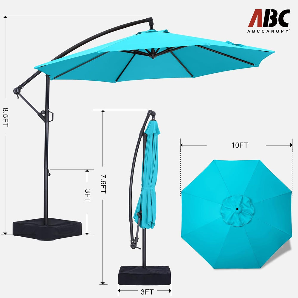 ABCCANOPY 10FT Cantilever Umbrella with Base and Weights Bag, Turquoise