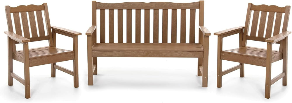 Stoog Oversized All-Weather Garden Bench & Chairs Set, 3-Piece Patio Furn...