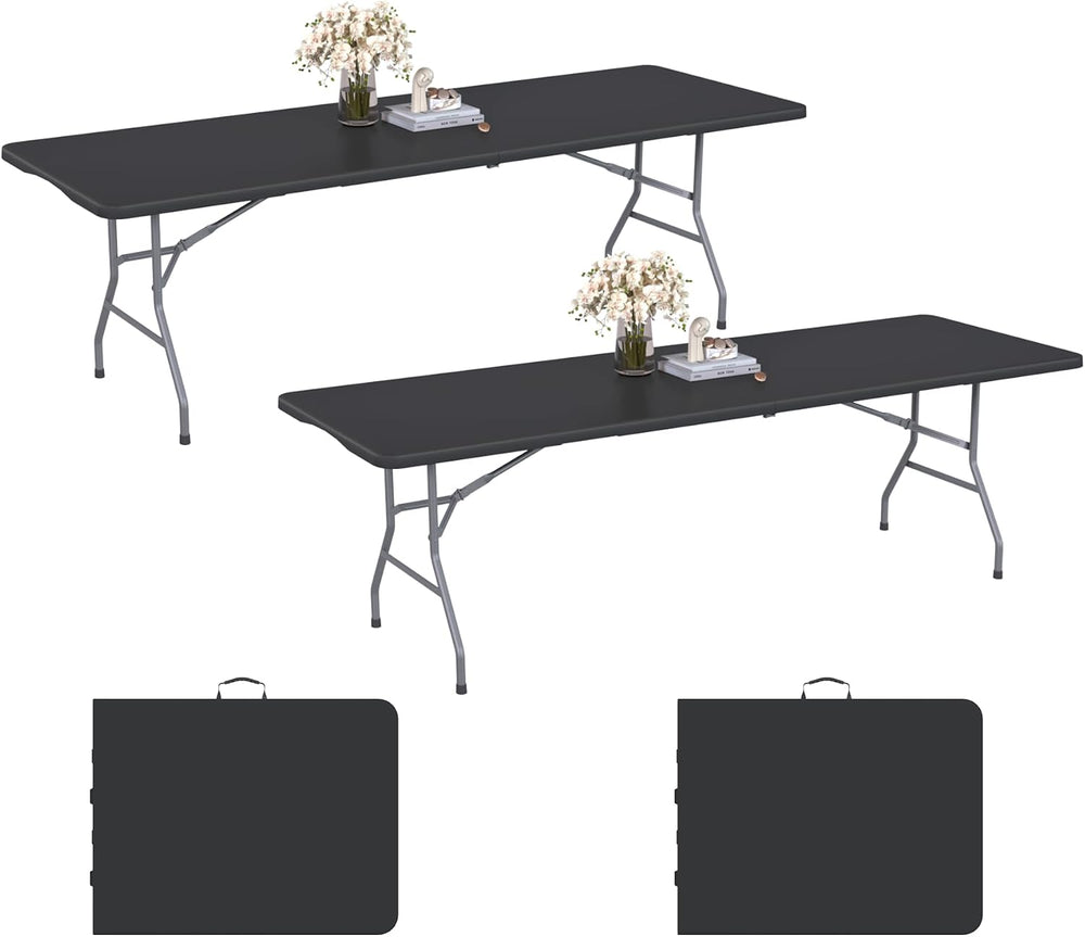 2 Pack 8FT Black Folding Table for Outdoor, 8 Foot Picnic Tables No Assembly ...