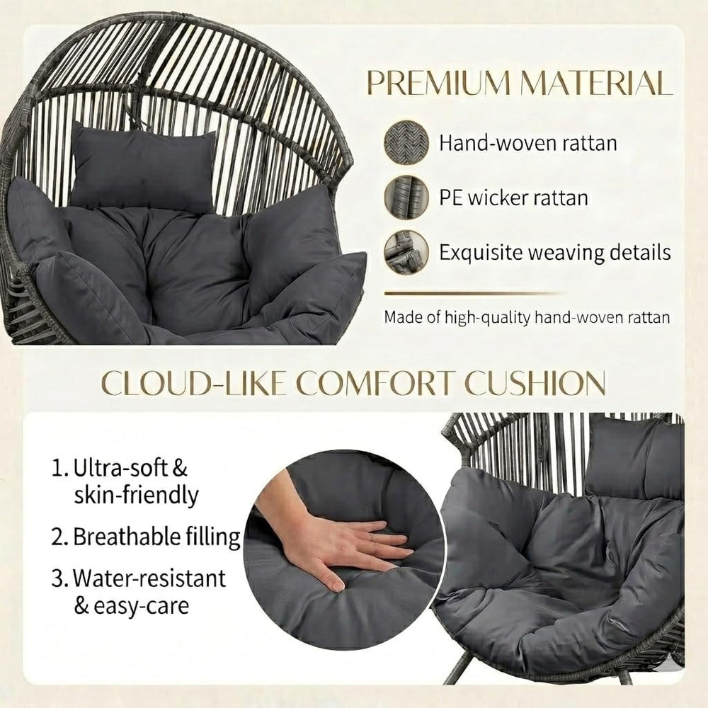 Shintenchi Oversized Outdoor Rocking Chair, Wicker Egg Patio Lounge Chair Bas...
