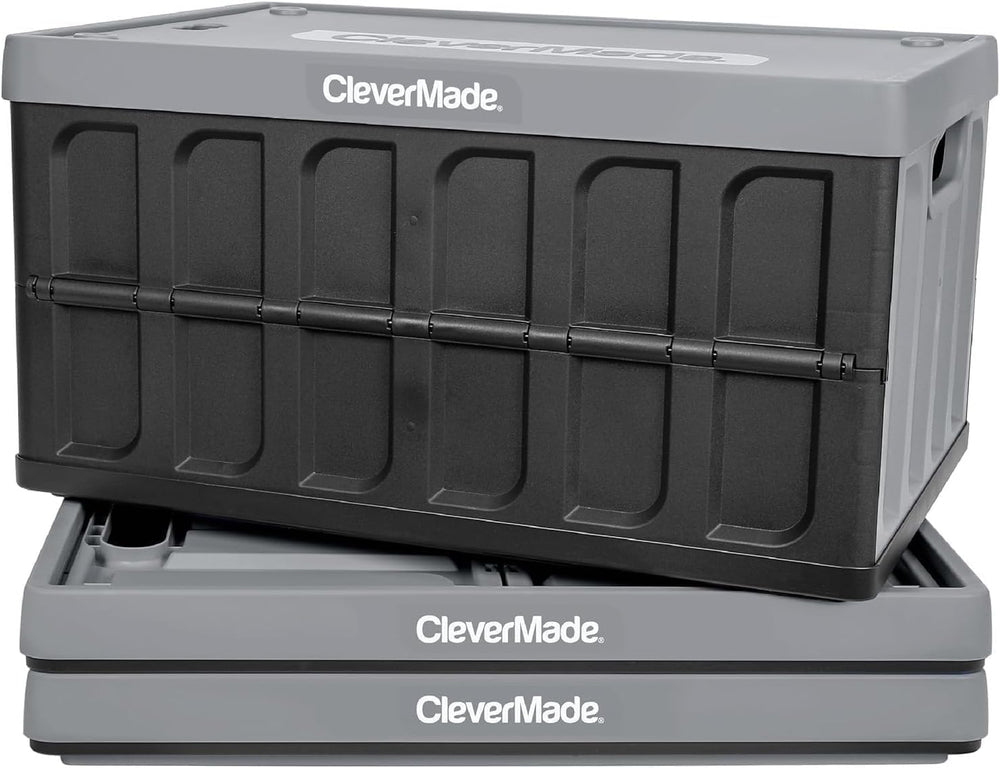 CleverMade Collapsible Storage Bins With Lids, 46L 3 Pack, 75 lb, Stone