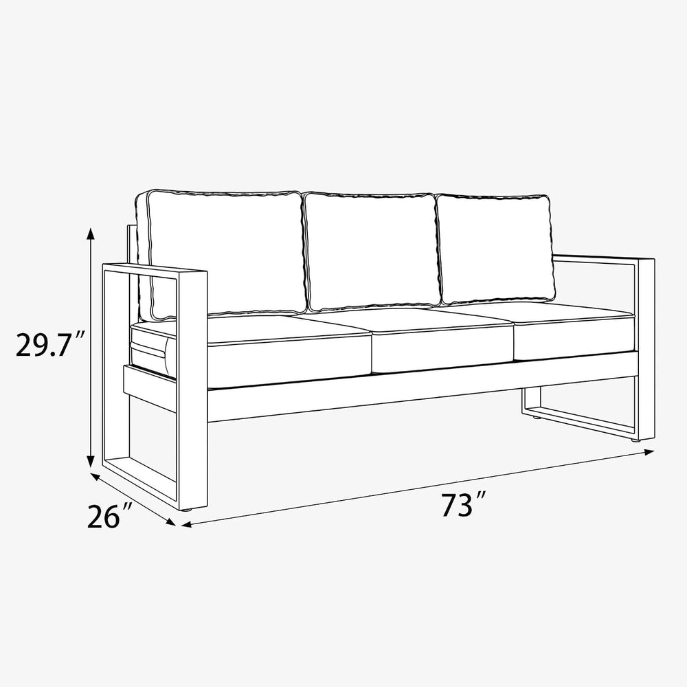 LayinSun Outdoor Patio Aluminum Sofa, Metal Modern 3-Seat Couch with Washable...