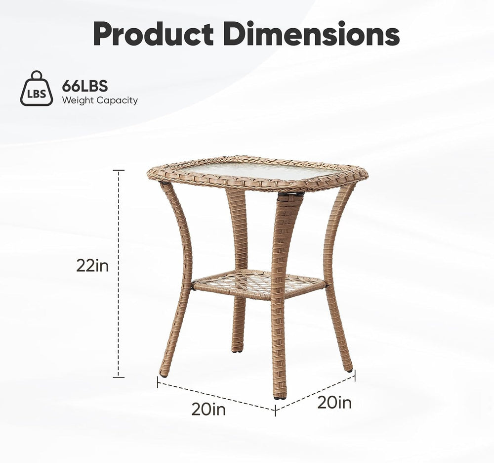 Belord Small Outdoor Side Table - 50 LBS Weight Capacity Wicker Side Table wi...