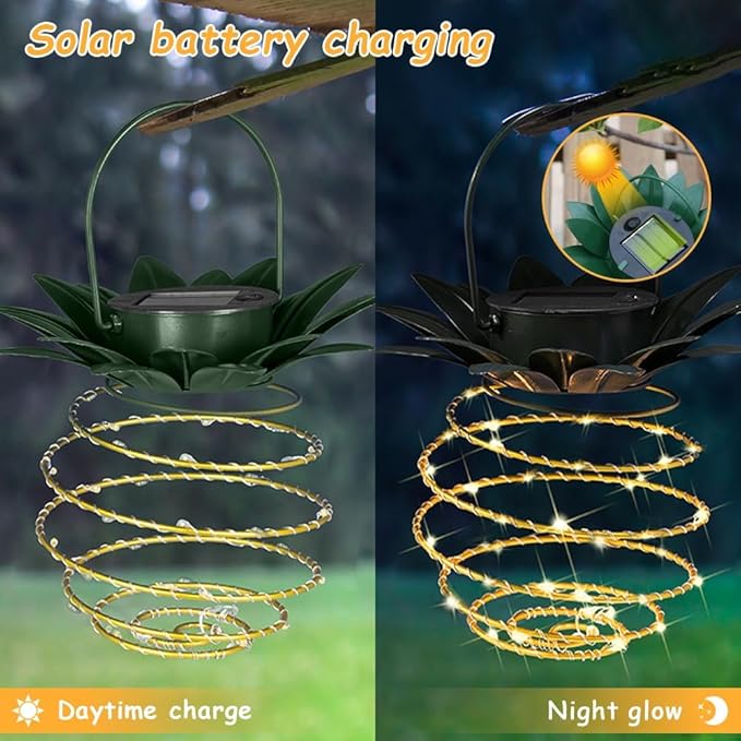4 Pack Outdoor Solar Hanging Lantern Lights - 60LED Waterproof Solar Pineappl...