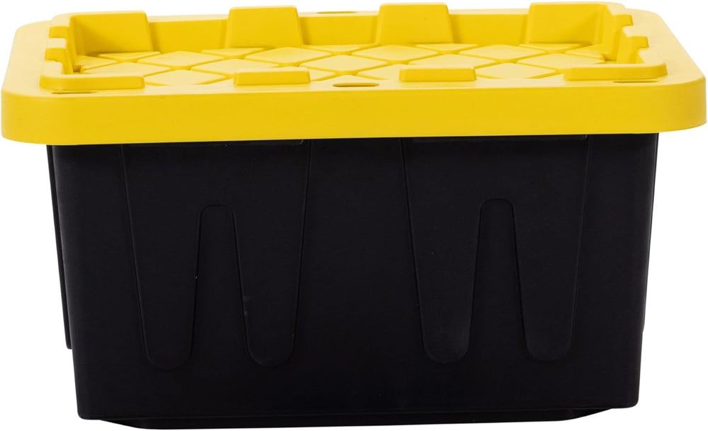 Plastic 5-Gallon Storage Tote with Lockable Lid, 4-Pack - Black/Yellow
