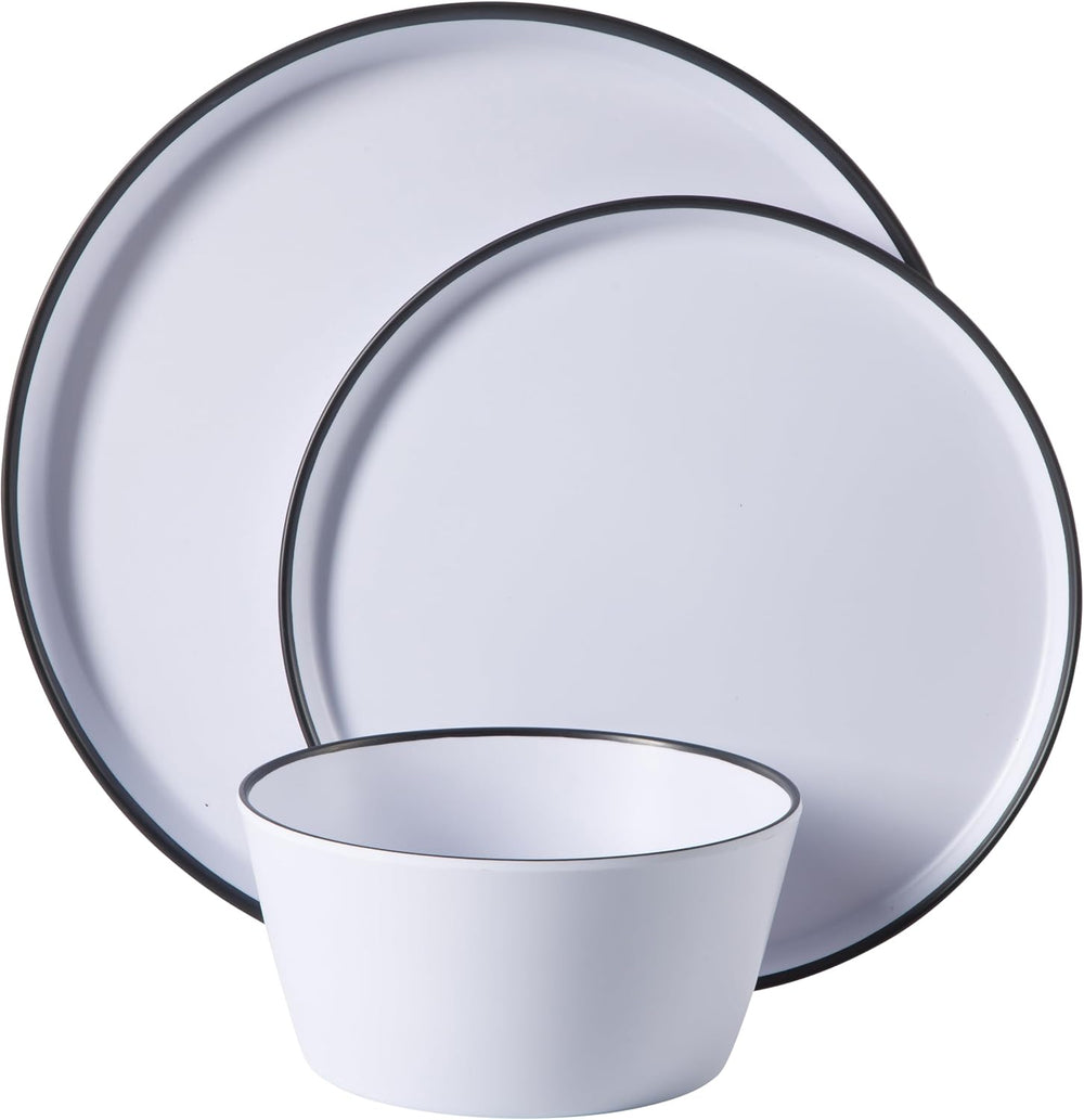 Gibson Home Folsom Shores 12 Piece Unbreakable Modern Melamine Plates and Bow...