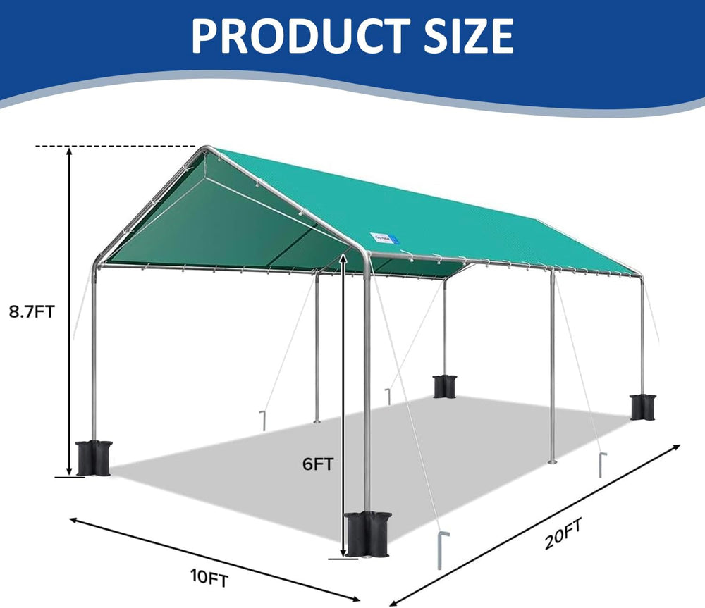 10x20 ft Heavy Duty Car Canopy Galvanized Frame Carport Outdoor Party Tent Bo...