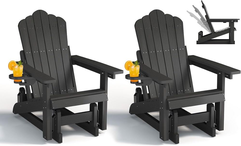 HDPE Adirondack Glider Chair Set of 2,3-Level Adjustable Backrest
