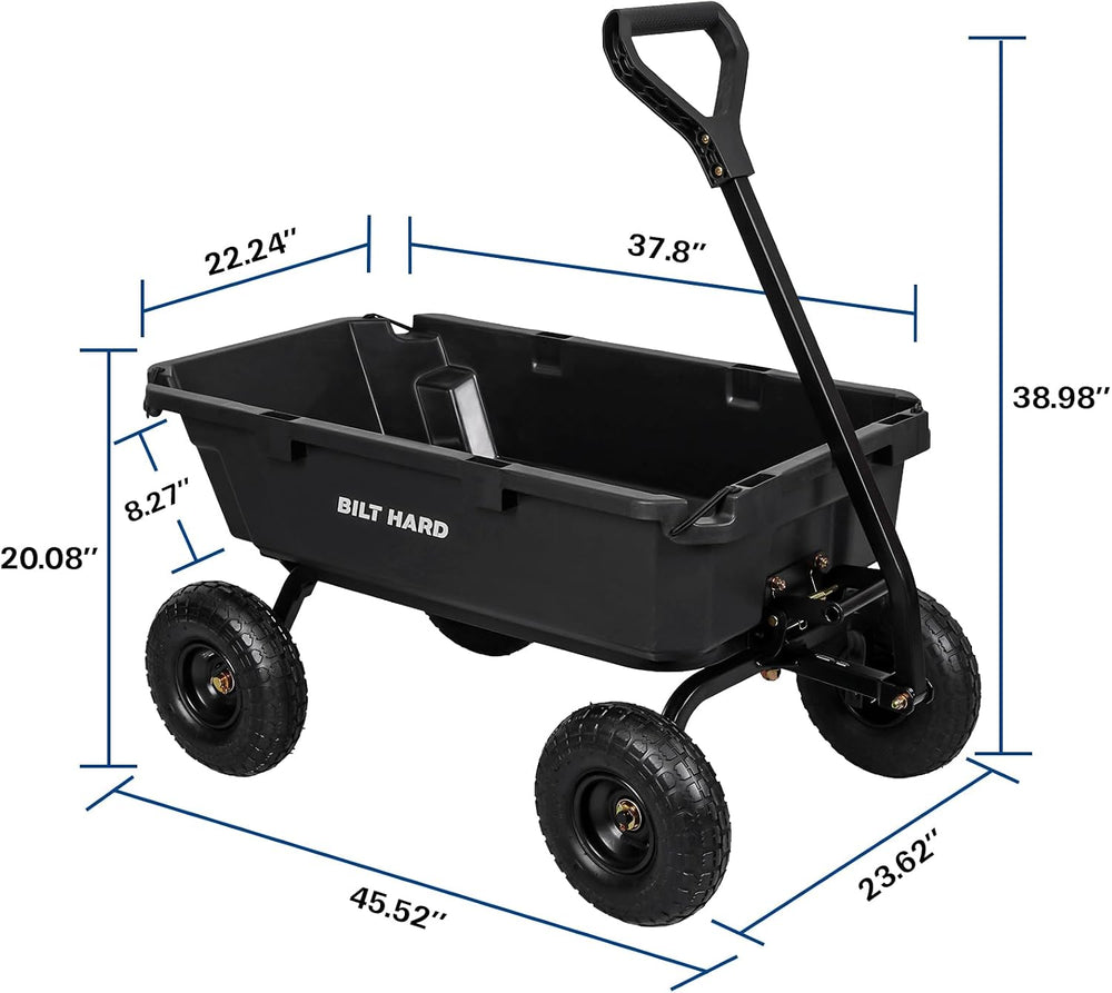 BILT HARD 900 lbs Poly Garden Dump Cart, 5 Cu.Ft Wheelbarrow Cart with 10&quo...