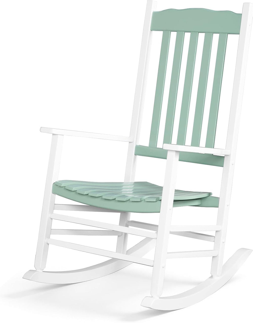 Outdoor Rocking Chair, Solid Wood Wave Shape Rocker, White & Green