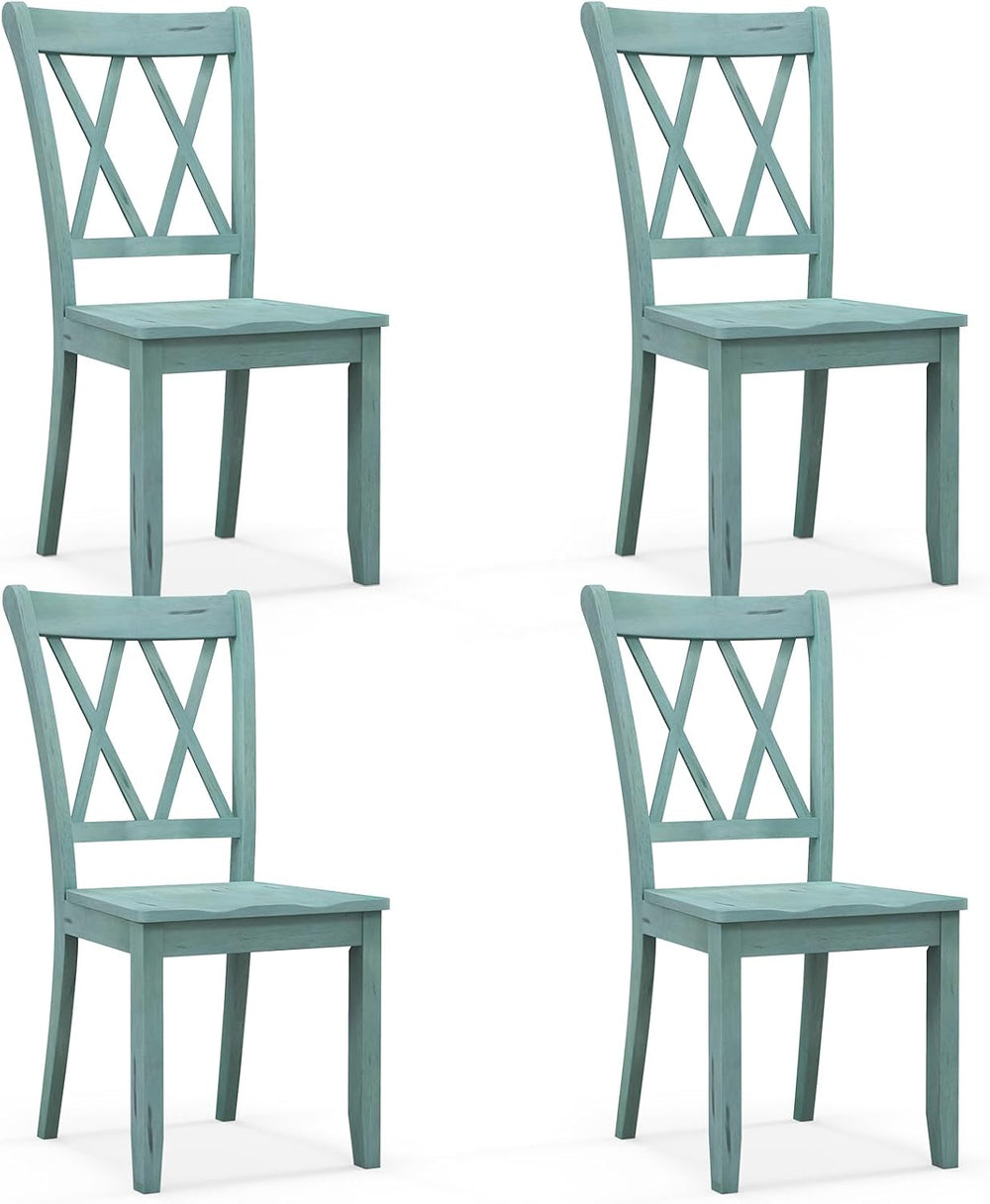 SIMOE Solid Rubberwood Dining Chairs, Set of 4, Green Farmhouse X-Back