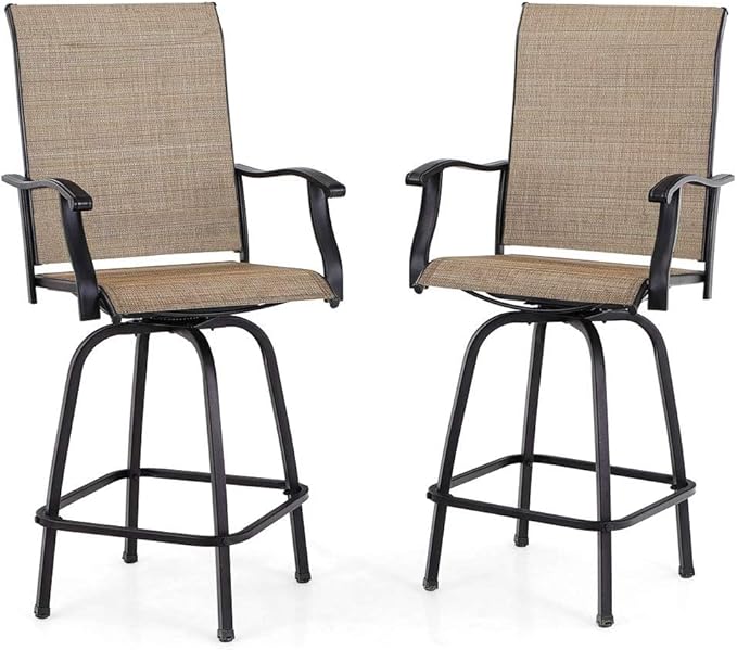 PHI VILLA Outdoor Swivel Bar Stools Set of 2, Bar Height Patio Chairs 30&quot...