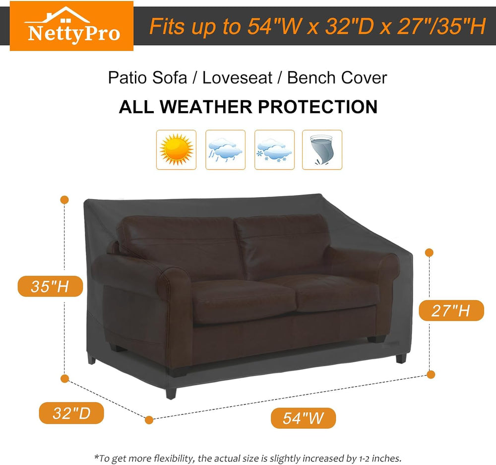 NettyPro Outdoor Patio Loveseat Sofa Cover Waterproof, 54"W x 32"D ...