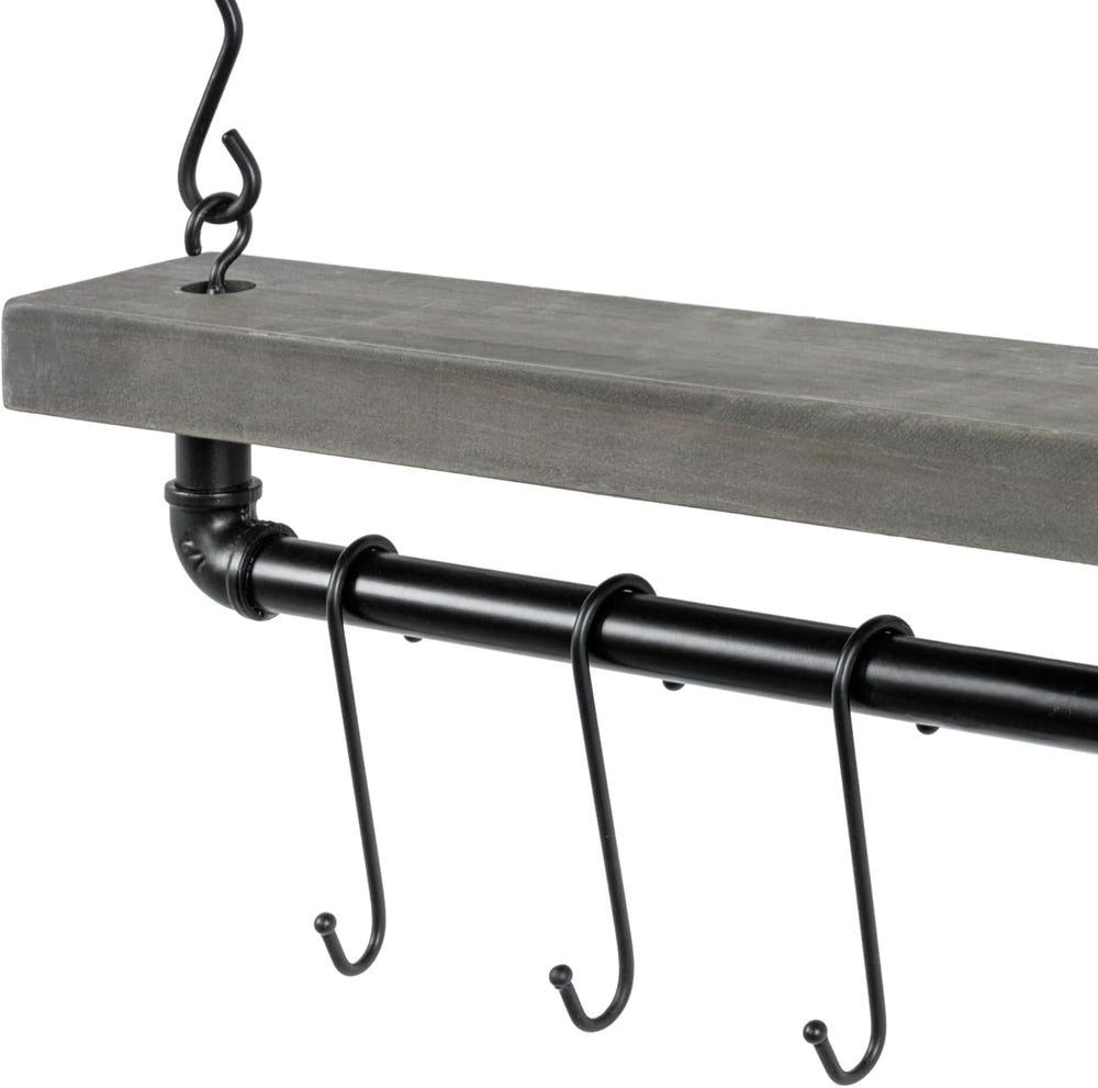 MyGift Wall Ceiling Pot Rack with Shelf, Black Pipe Cookware Organizer