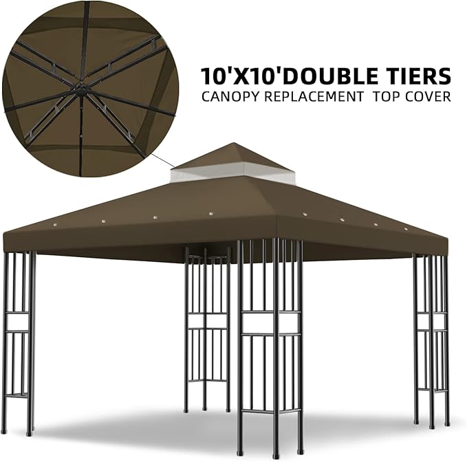 Sumfaller 10x10 FT Gazebo Replacement Canopy Top Cover Double Tiered Canopy T...