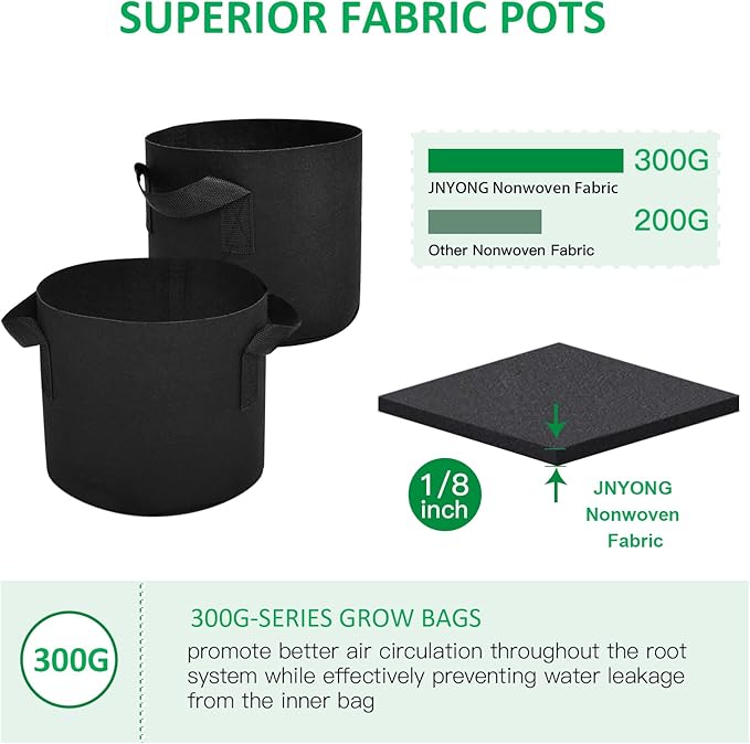 12-Pack 30 Gallon Thickened Non-Woven Grow Bags, Aeration Fabric Pots with Ha...