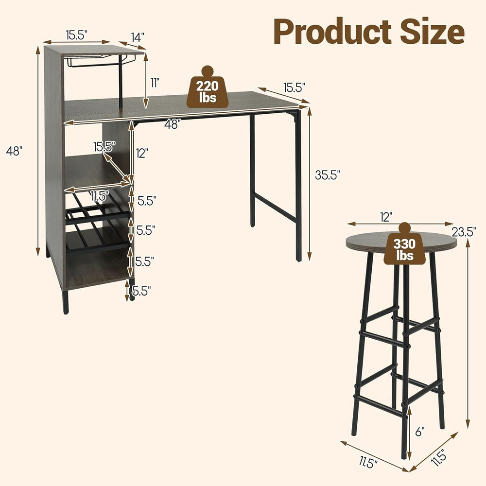 GIANTEX 3 Pieces Bar Table and Stools Set, Bistro Table Set with Glass Holder...