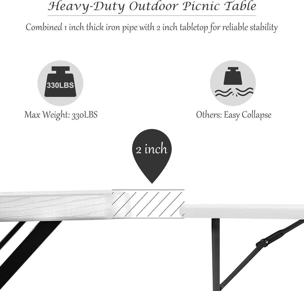 LDAILE Picnic Table Bench Set, Portable Plastic Picnic Table