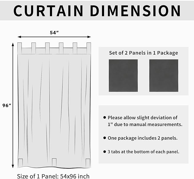 Easy-Going Outdoor Patio Curtains Detachable Tab Top Windproof Weatherproof C...
