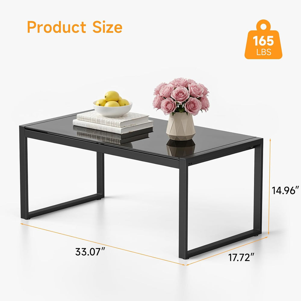 Rectangle Coffee Table with Tempered Glass Desktop, Black