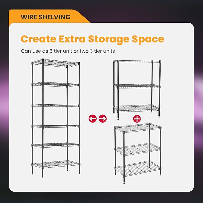 BestOffice Adjustable Wire Shelving Storage Shelves Heavy Duty Shelving Unit ...