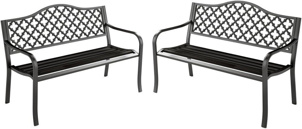 MFSTUDIO Outdoor Metal Bench Set of 2, 50" Black Outdoor Metal Garden Be...