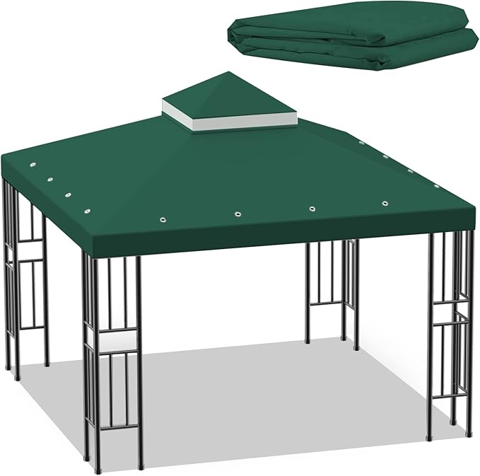 Sumfaller 10x10 FT Gazebo Replacement Canopy Top Double Tiered Canopy Top for...