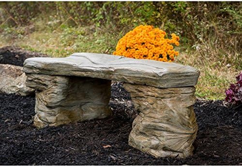 Cast Stone Petrified Rock Bench, Outdoor Garden Patio Bench 3 Piece Hand Scul...