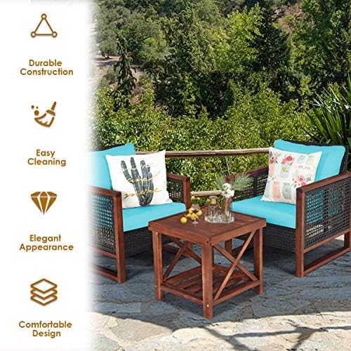 HAPPYGRILL 3 Pieces Outdoor Patio Furniture Set Wicker Chairs with Coffee Tab...