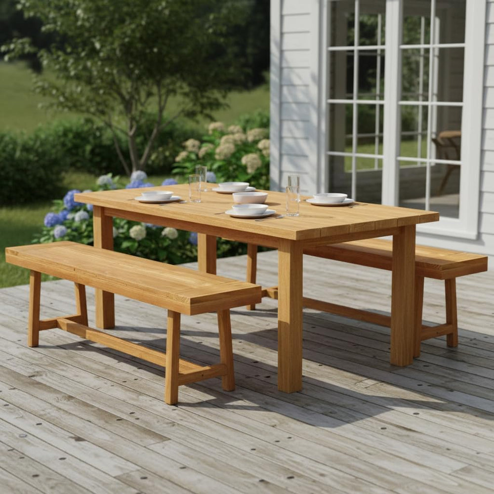 Tangkula 63-Inch Teak Wood Outdoor Bench Backless, Farmhouse Long Patio Dinin...