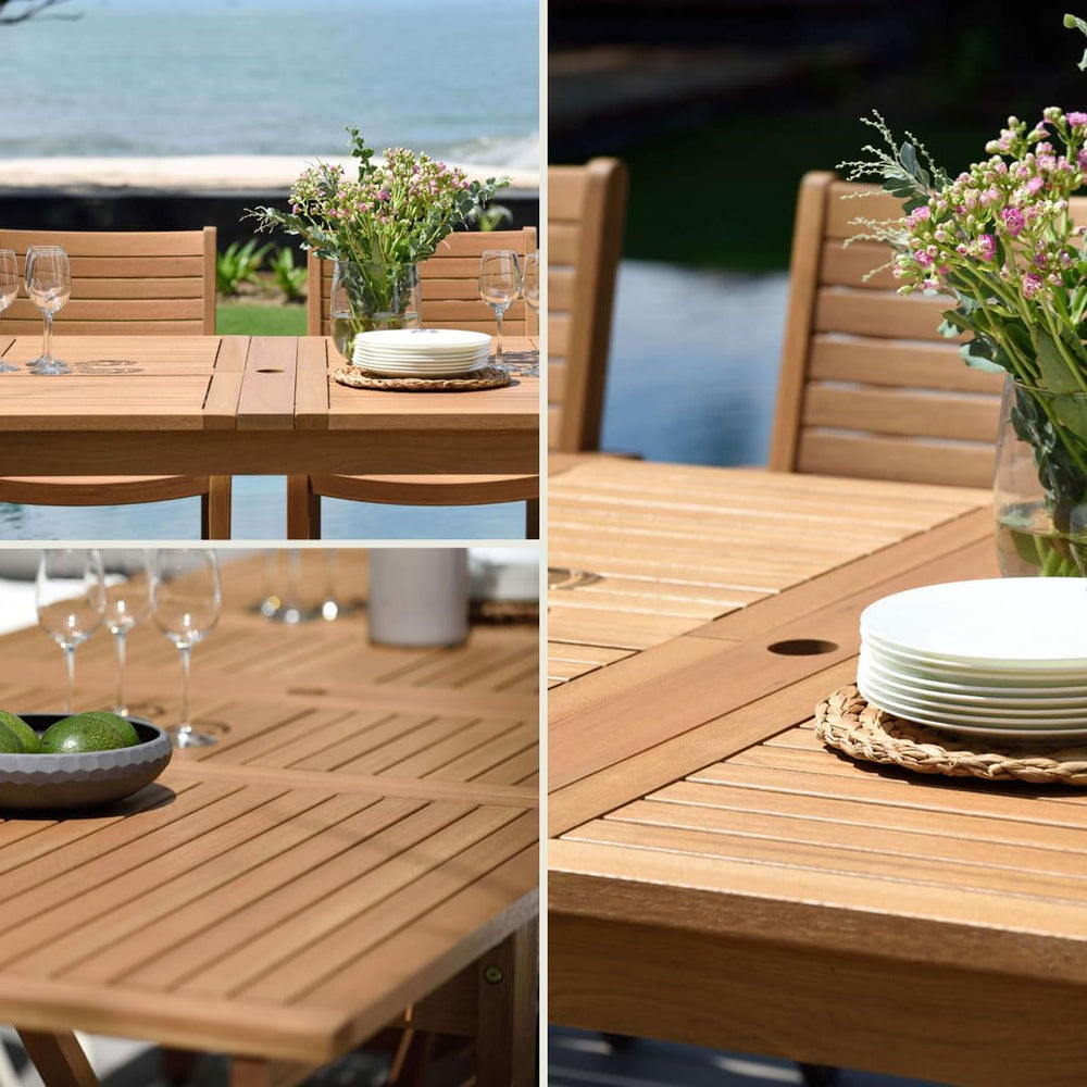 Amazonia Berlin 9-Piece Teak Finish Rectangular Extendable Patio Dining Set