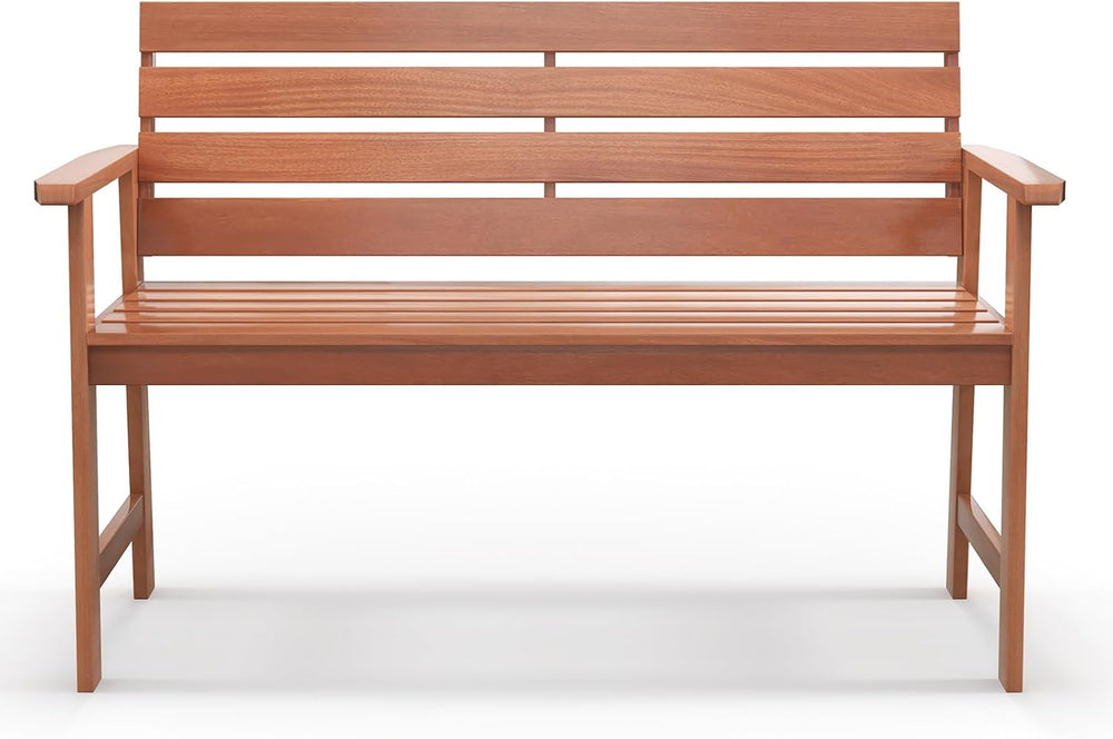 Tangkula 48 Inch Hardwood Outdoor Bench with Backrest, Wood Patio Loveseat Ch...