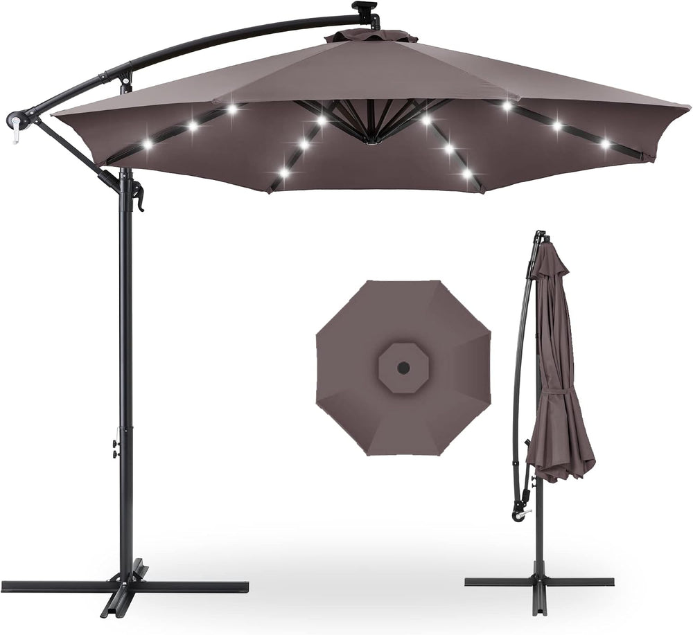 Best Choice Products 10ft Solar LED Offset Cantilever Hanging Market Patio Um...