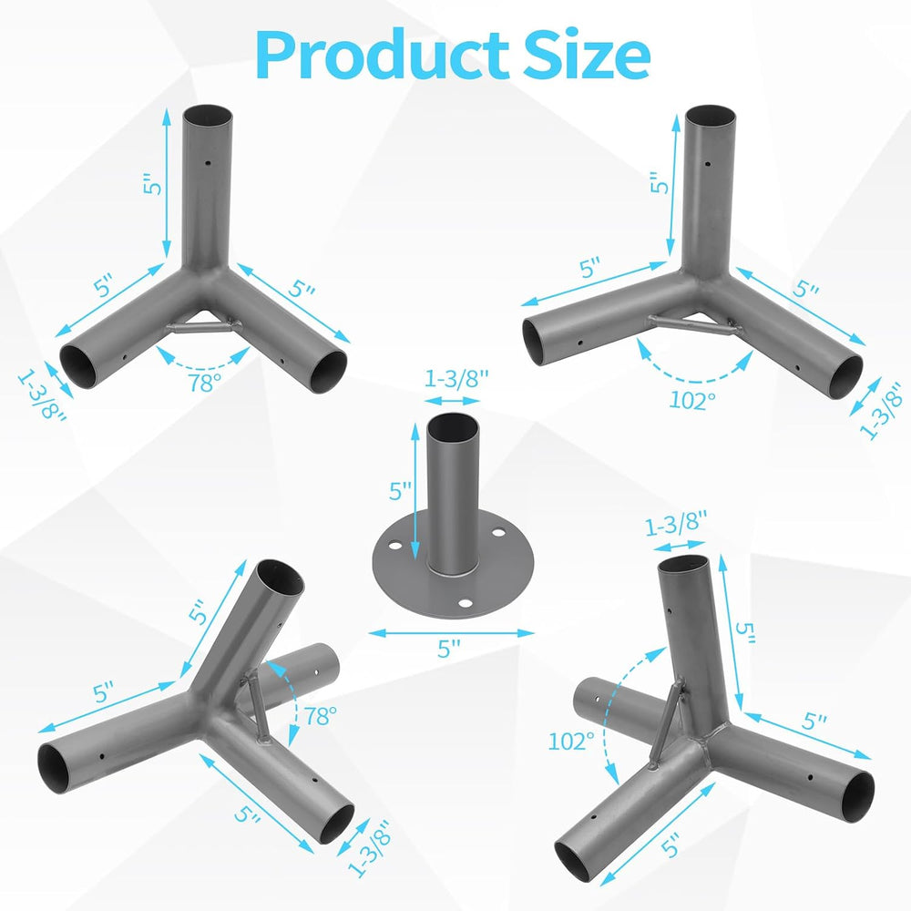 8 Leg Carport Kits，Slant Roof Canopy Fitting Kit with 1-3/8" ID, Galvani...