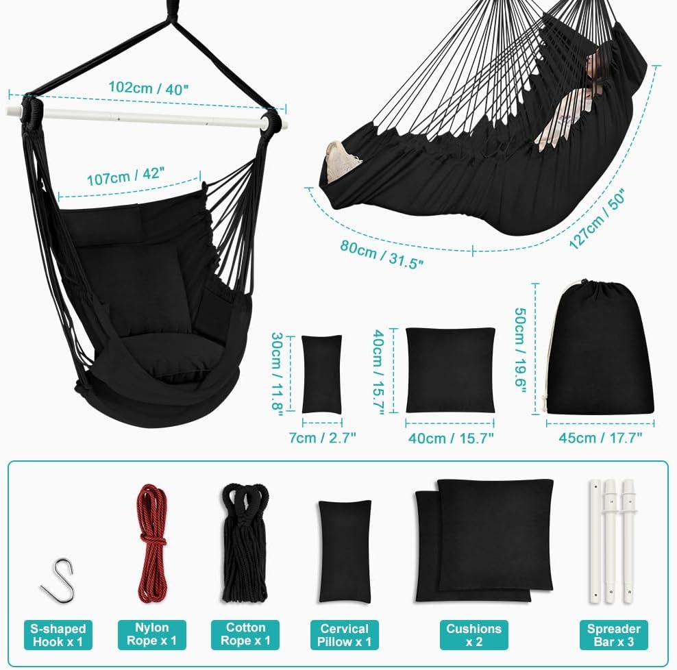 Outerman Hammock Chair, Hanging Chair with 3 Cushions and Foot Rest Support, ...