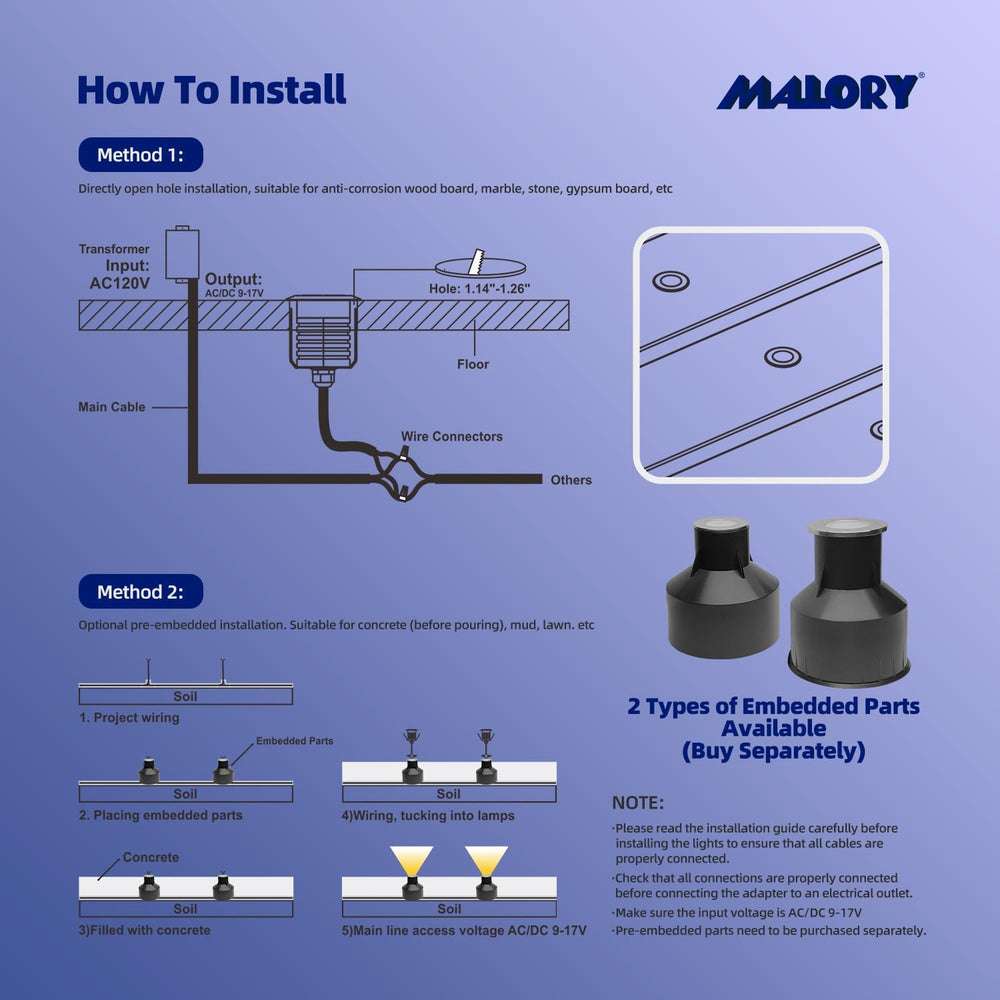 MALORY 1W Recessed Low Voltage Deck Light 6 Pack 1.4 Inch