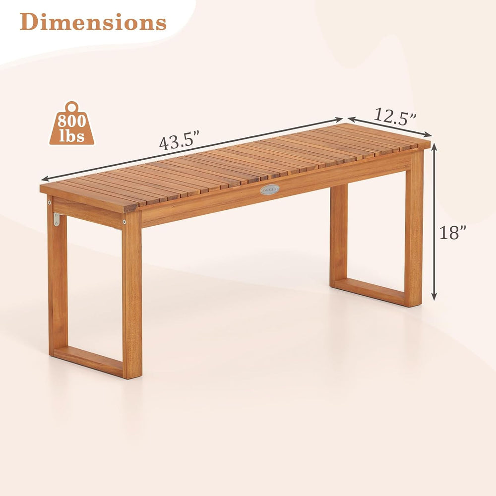 Tangkula Acacia Wood Outdoor Bench Backless Set of 2, 2-Person Wood Patio Ben...