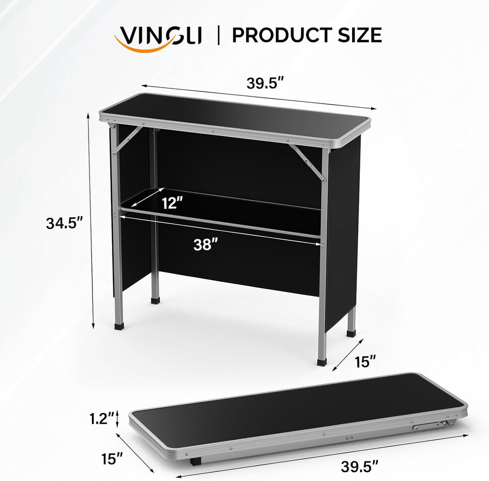 VINGLI Portable Bar Table, 2-Tier Shelves, Mobile Bar Table for Events, Party...