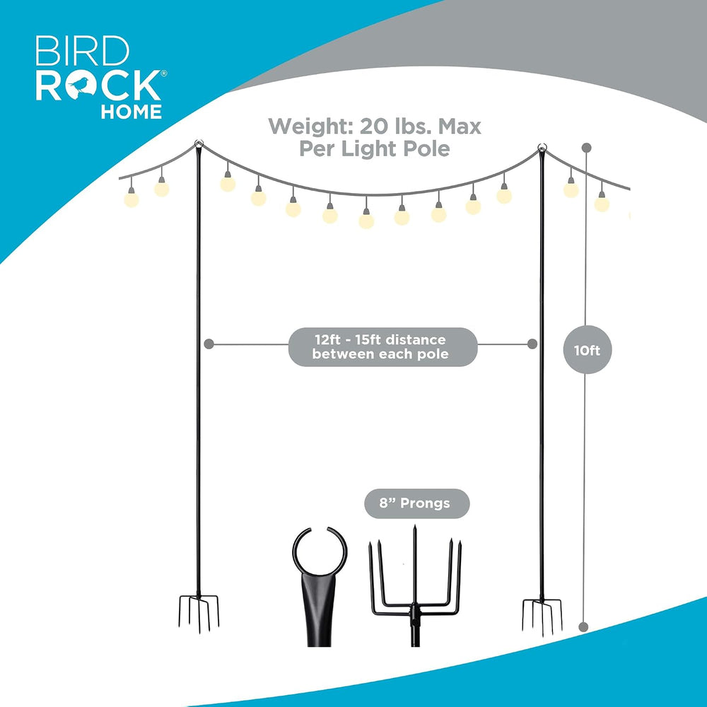BIRDROCK HOME Poles for Outdoor String Lights - Weather Resistant, Durable, E...