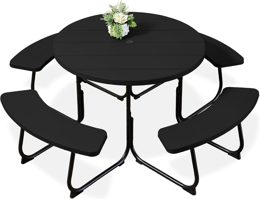 Best Choice Products 8-Person Outdoor Bench Patio Picnic Table, Circular w/ 4...