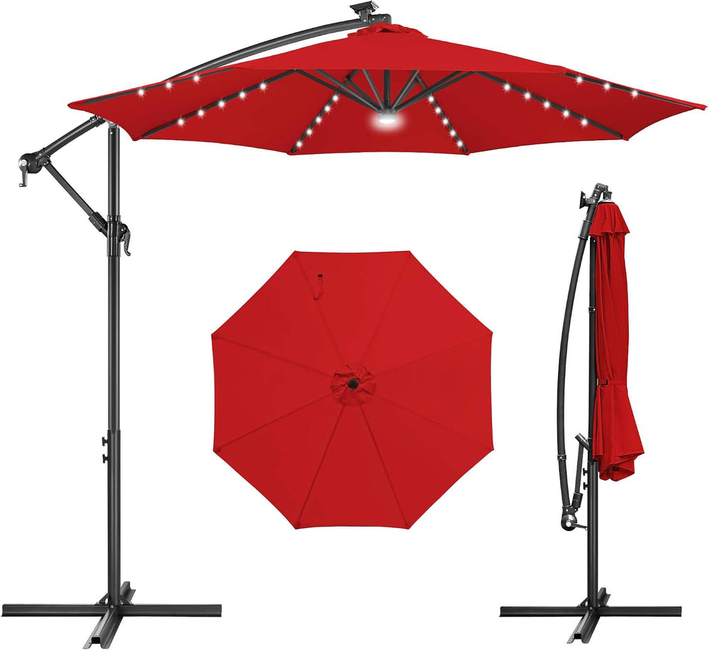 FLAME&SHADE Cantilever Umbrella Solar with Centre Light, 10 FT, Red
