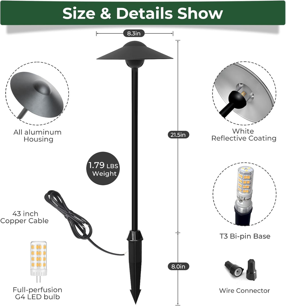 Low Voltage Pathway Lights (8.5'' Shade, 21.5'' Tall)，12V Out...