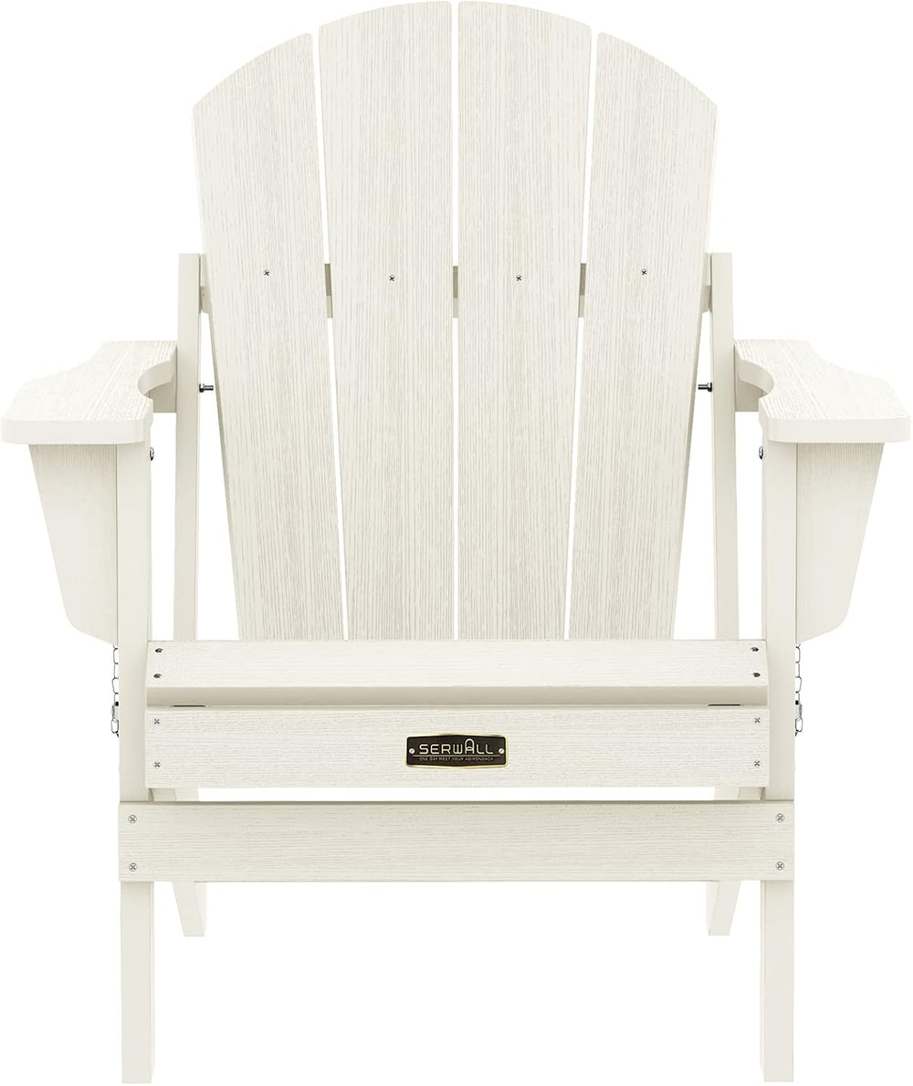 SERWALL Folding Adirondack Chair Set of 4 with Cup Holder for Outdoor-White